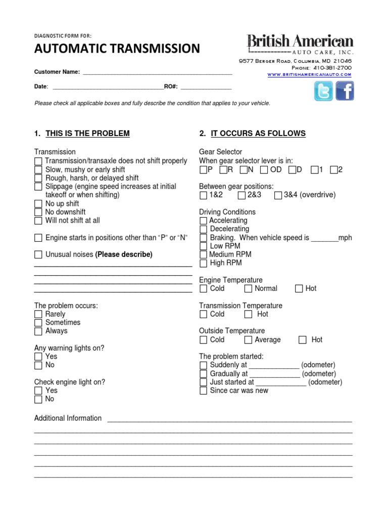 Auto Trans dIAGNOSTIC Sheet PDF