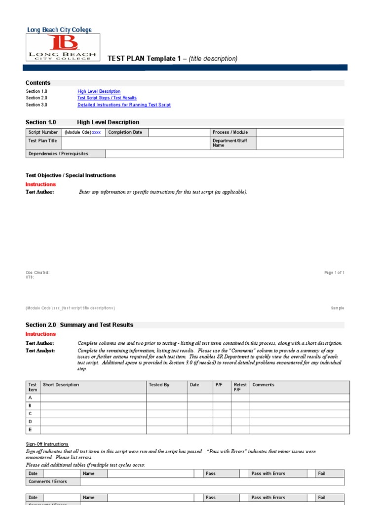 Long Beach City College Test Plan Template | PDF | Areas Of Computer ...