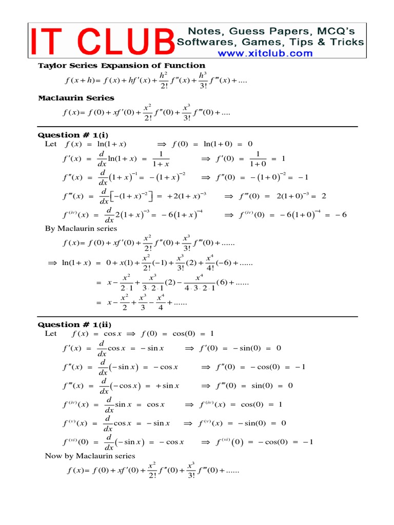 Exercise 2 8 Solutions Taylor Series Expansion Of Function Series Mathematics Of Computing