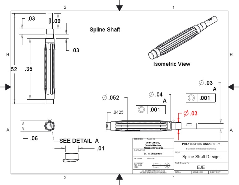 Spline Shaft Design Drawing | PDF | Technology & Engineering