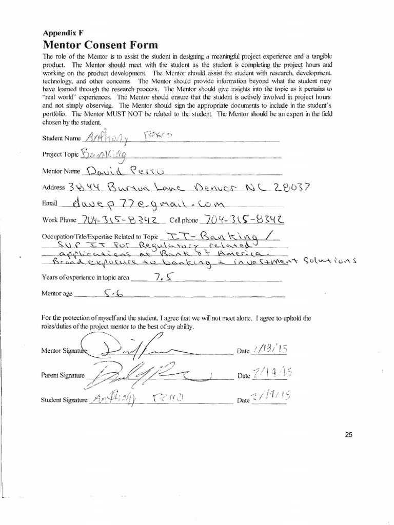 Mentor Consent Form for Student Projects | PDF