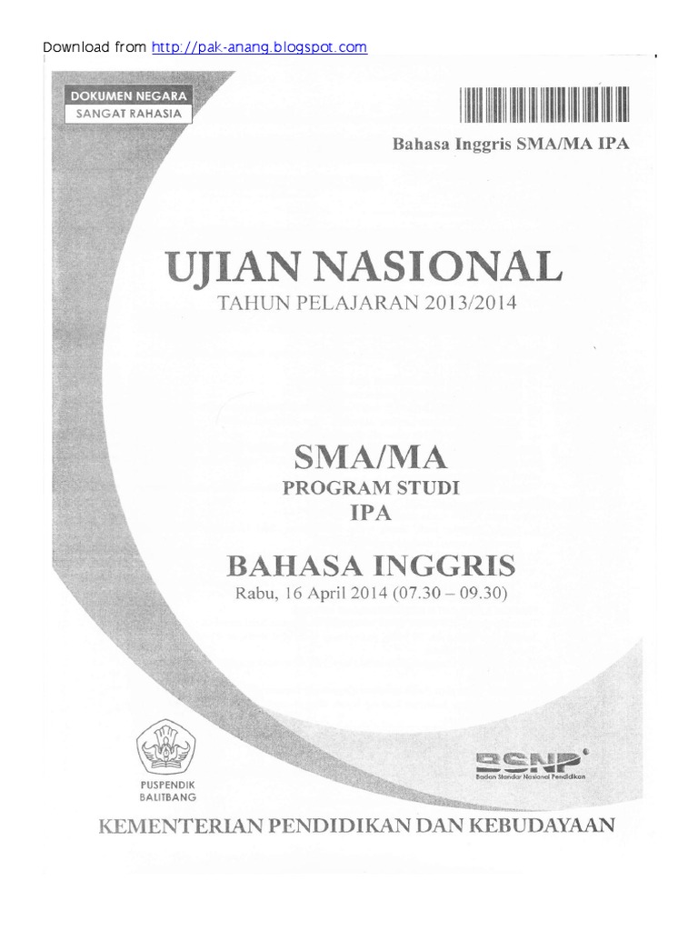 Naskah Soal UN Bahasa Inggris SMA 2020 Paket 1 Naskah Soal UN Bahasa Inggris SMA 2020 Paket 1