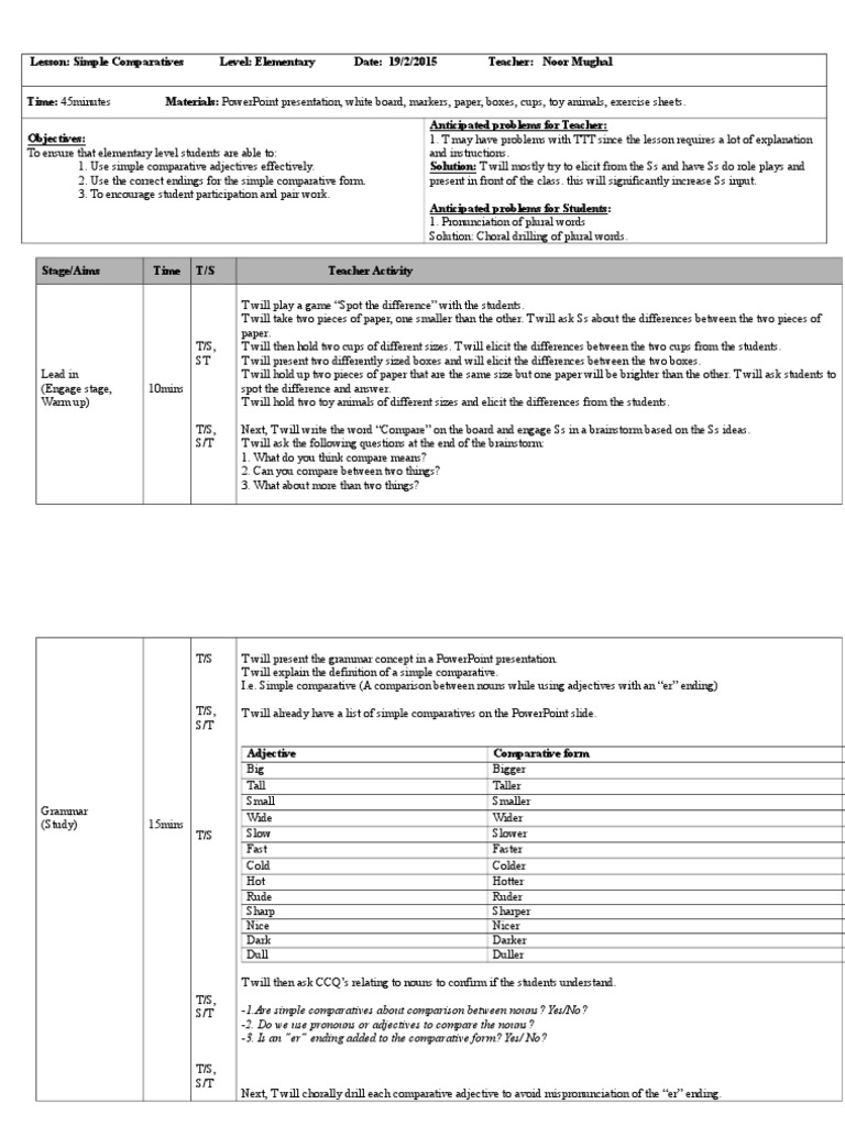 1 Simple Comparatives | PDF | Adjective | Noun