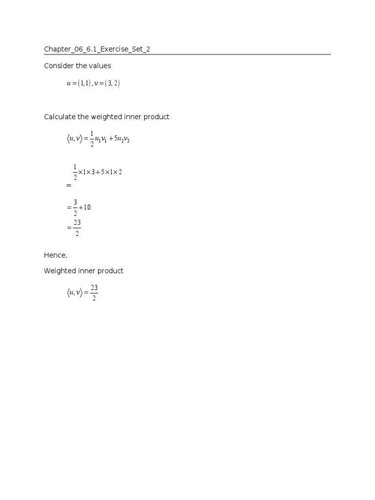 Weighted Inner Product Exercise | PDF