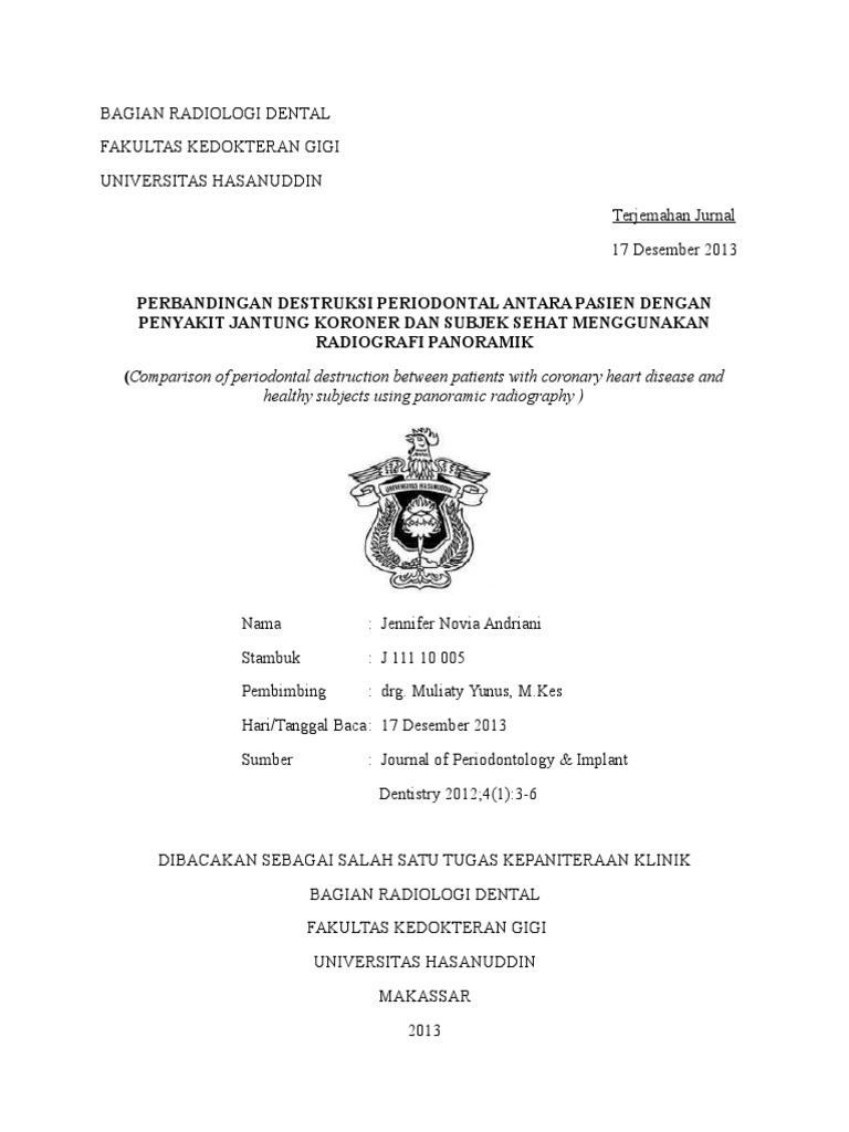 penyakit jantung koroner pdf Perbandingan Destruksi Periodontal Antara Pasien Dengan 