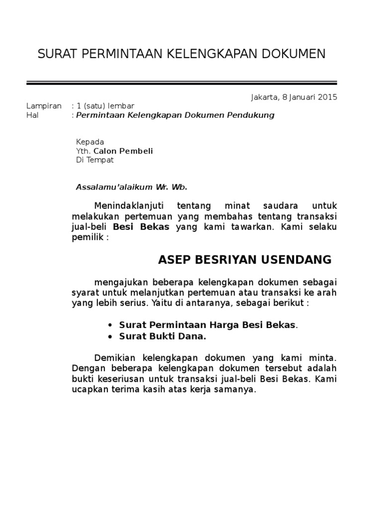 Surat Permintaan Kelengkapan Dokumen Pdf
