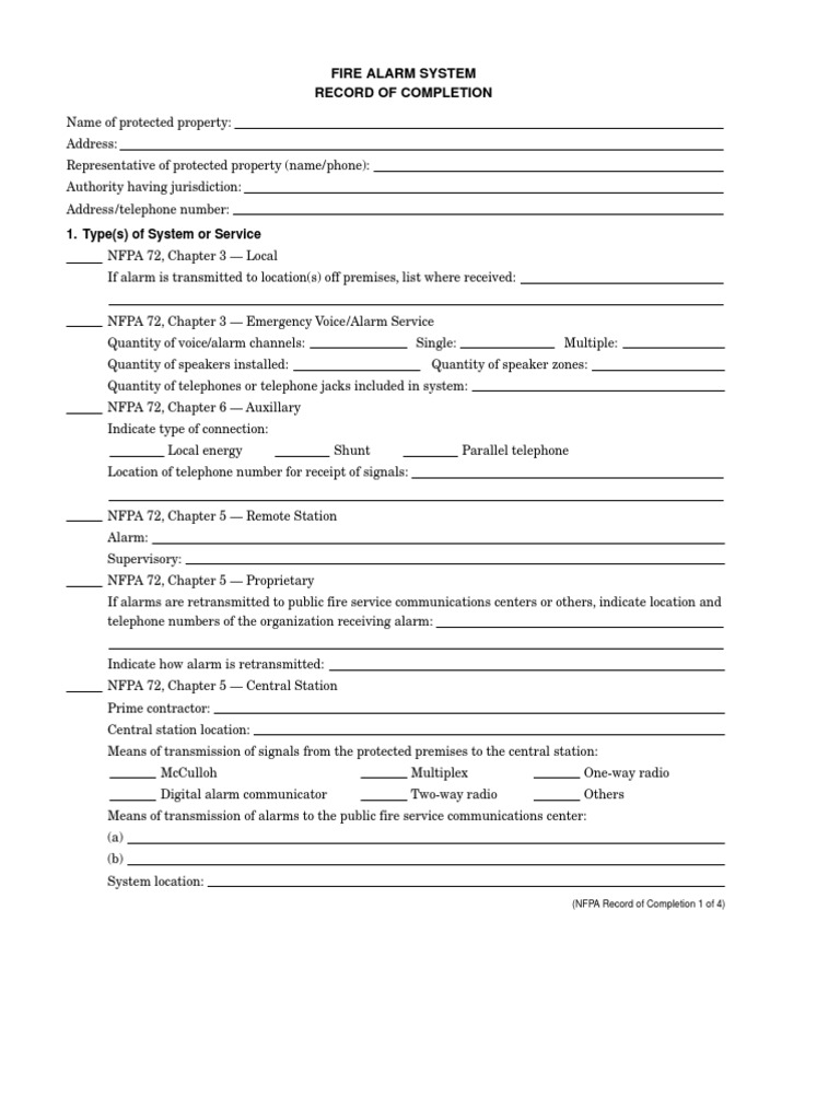 Fire Alarm System Record of Completion PDF Telephone Equipment
