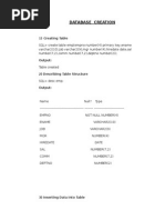 Database Creation: 1) Creating Table