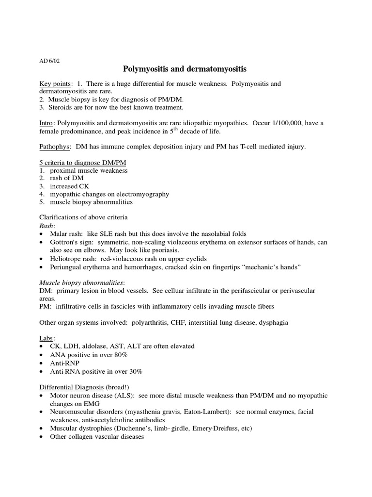 Polymyositis and Dermatomyositis Overview | PDF | Immunology | Medical ...