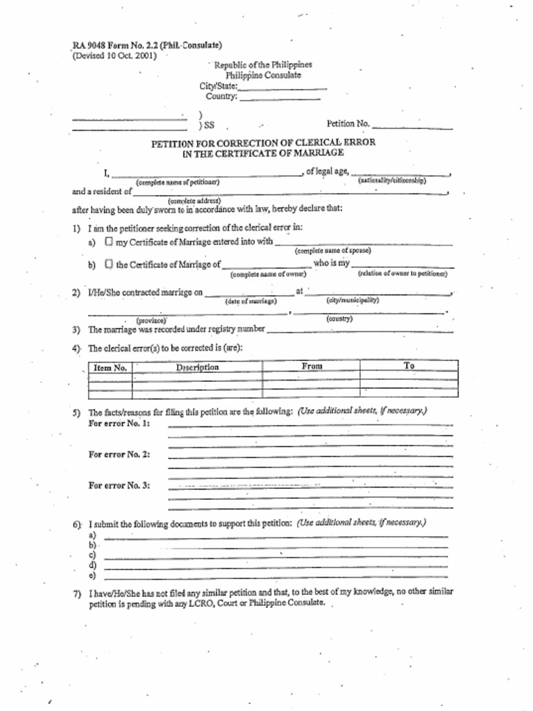 Petition For Correction of Clerical Error in Certificate of Marriage PDF