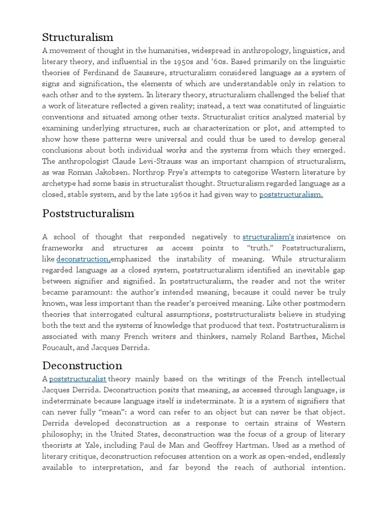 Structuralism Poststructuralism PDF Deconstruction Cognitive Science