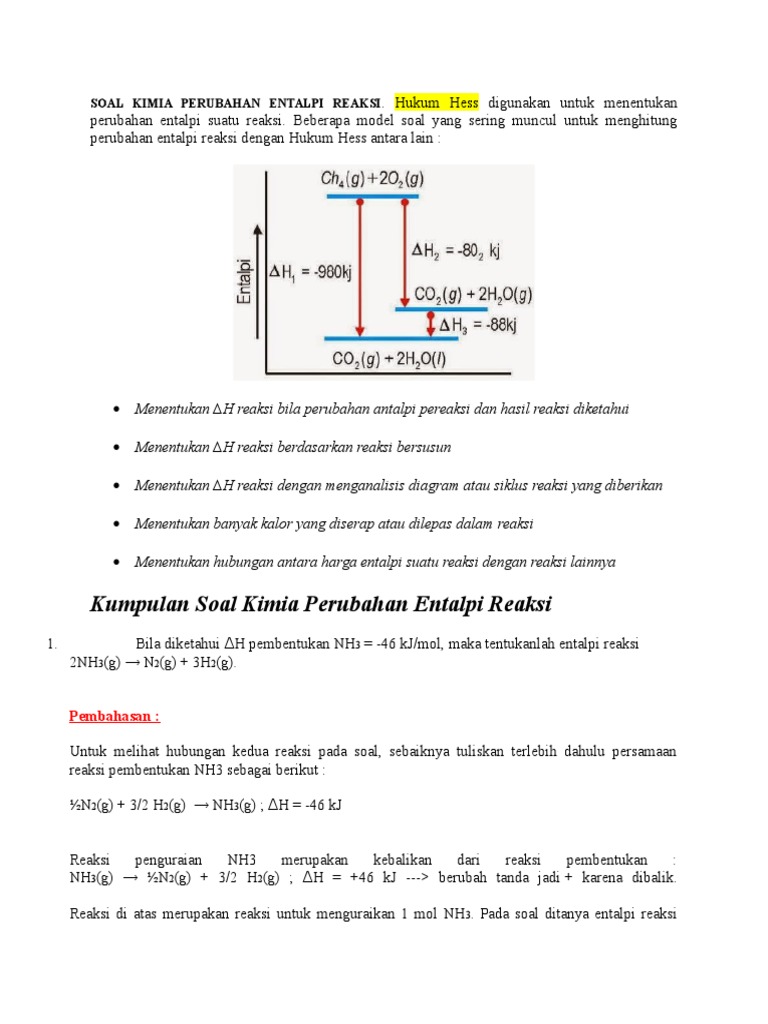 Soal Kimia Perubahan Entalpi Reaksi