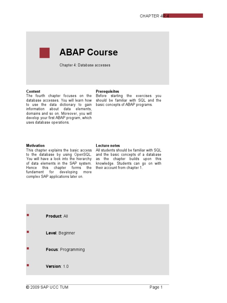 ABAP Course - Chapter 4 Database Accesses LTR | PDF | Information ...