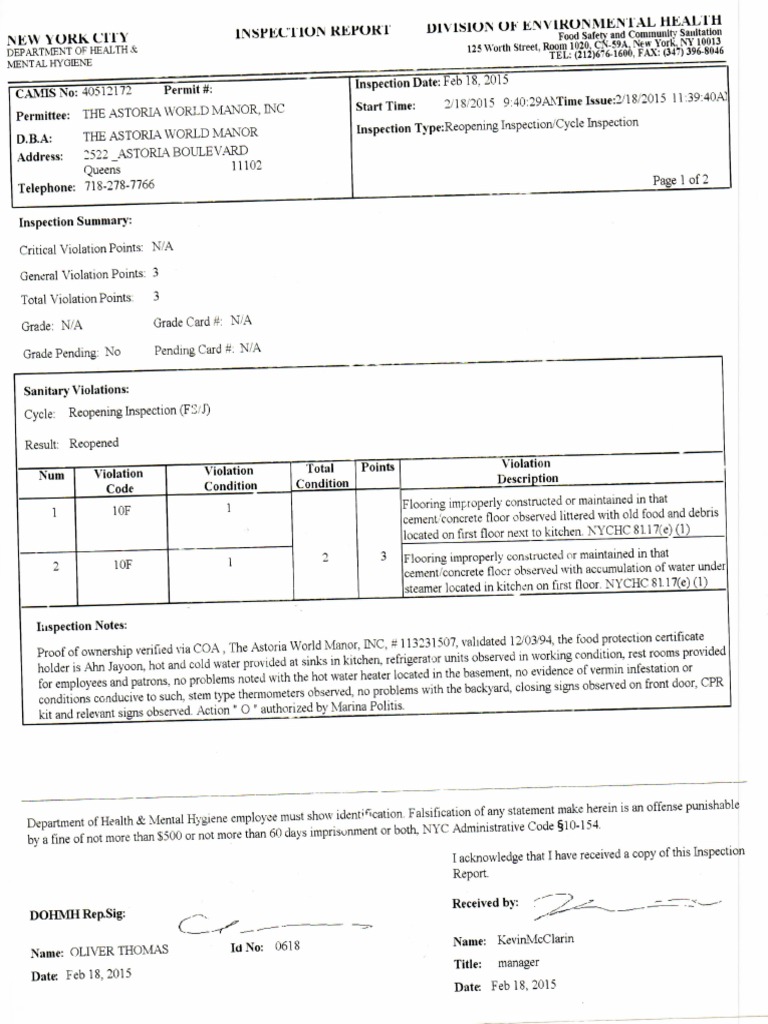 Feb. 18, 2015 Health Inspection-1 | PDF | Food Safety | Wellness