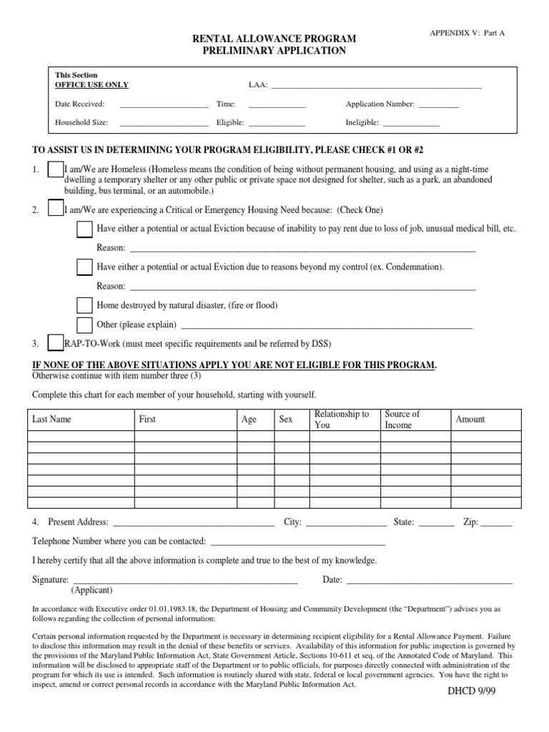 Rental Allowance Program Application Form | PDF