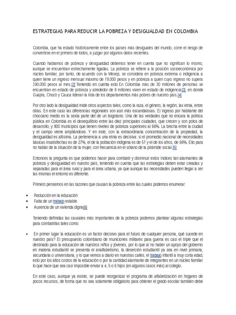 Estrategias para Reducir La Pobreza y Desigualdad en Colombia | PDF ...