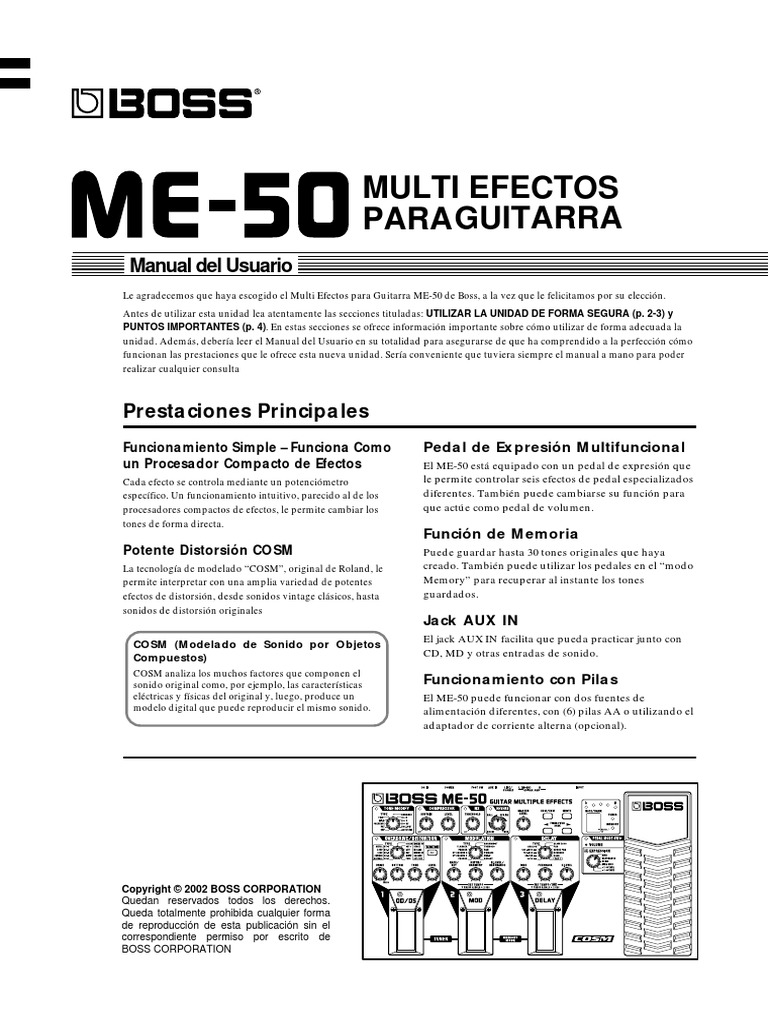 Manual Boss Me 50 Tempo Auriculares