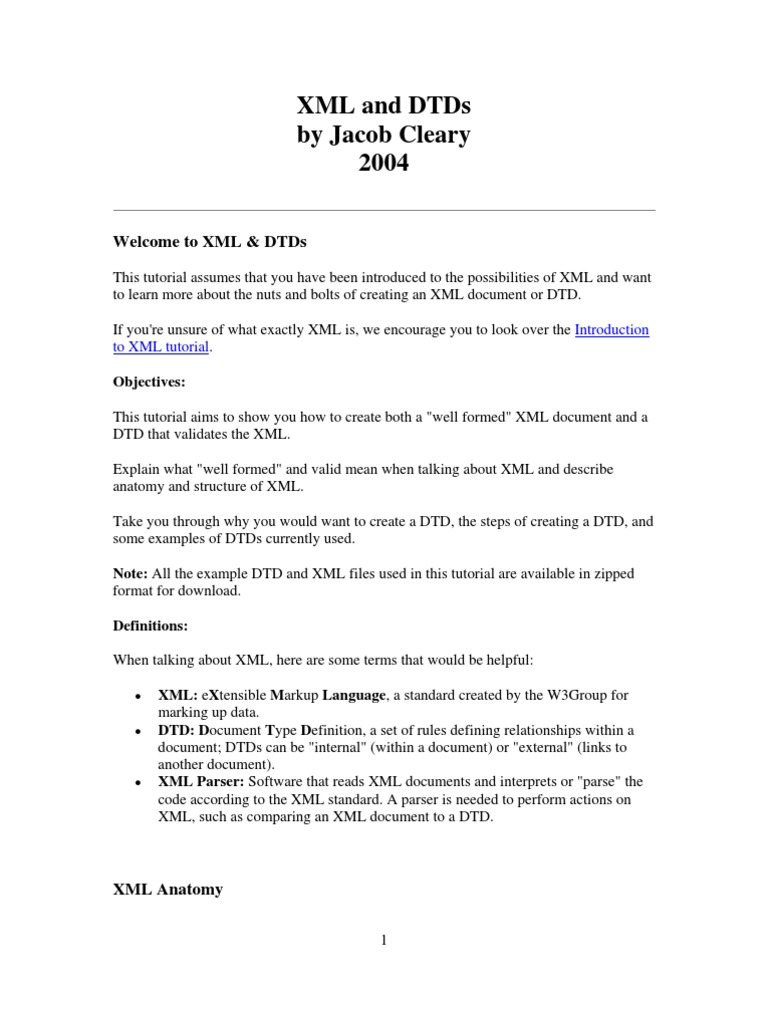 XML Document and DTD Creation Guide | PDF | Computers | Technology ...