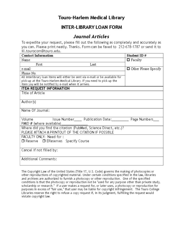 Inter-Library Loan Form | PDF