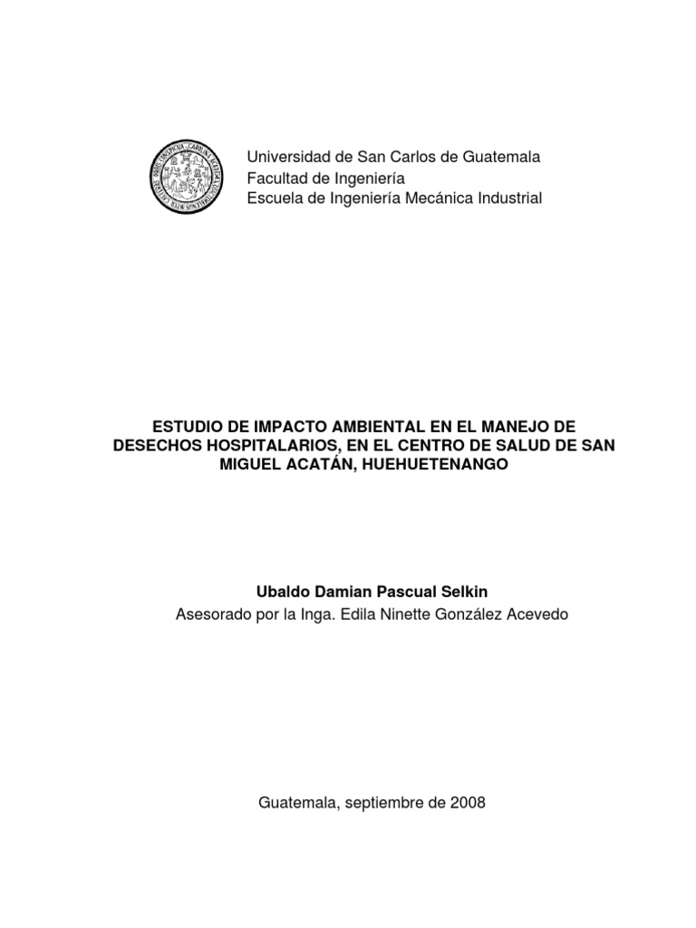 Impacto Ambiental de Desechos Hospitalarios | PDF | Evaluación de ...