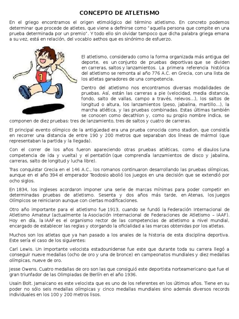 Concepto de Atletismo | PDF | Juegos olímpicos | Deporte del atletismo