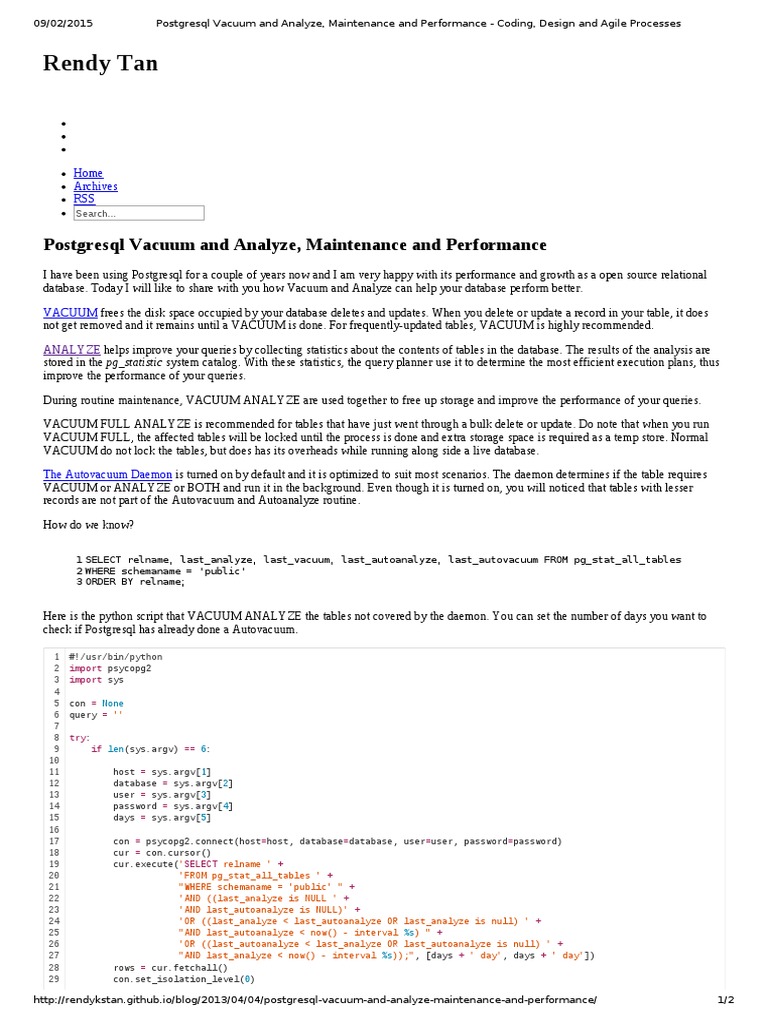 Postgresql Vacuum and Analyze, Maintenance and Performance - Coding ...