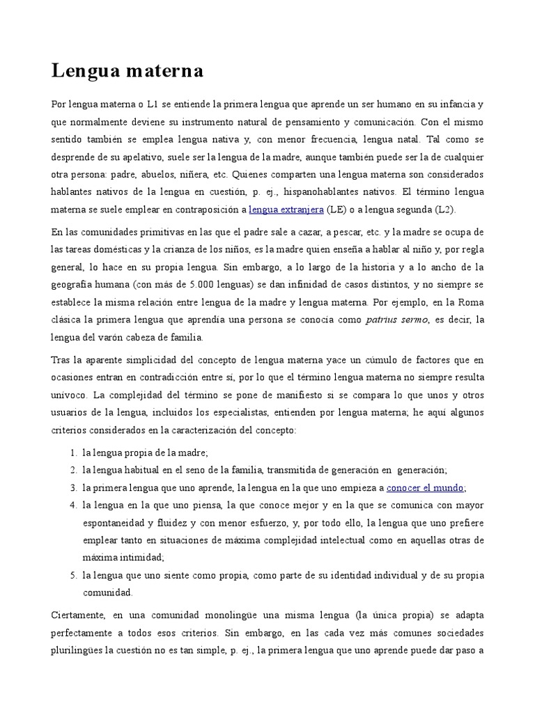 Definición de lengua materna | PDF | Educacion de idiomas | Aprendizaje