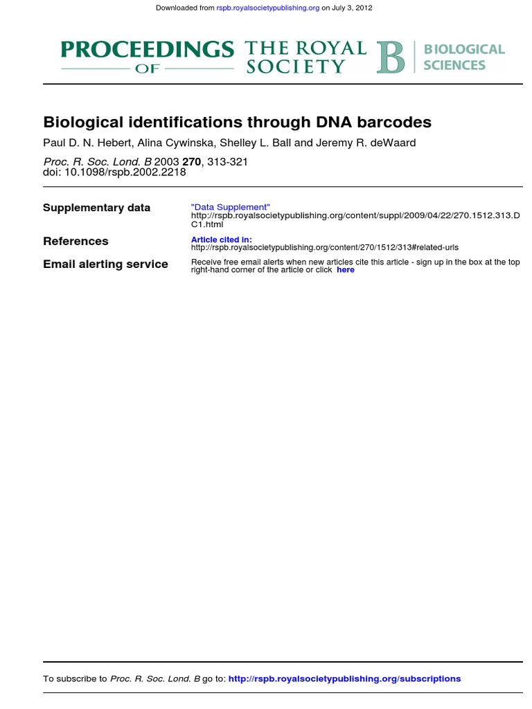 Biological Identifications Through DNA Barcodes - Cations Through DNA ...