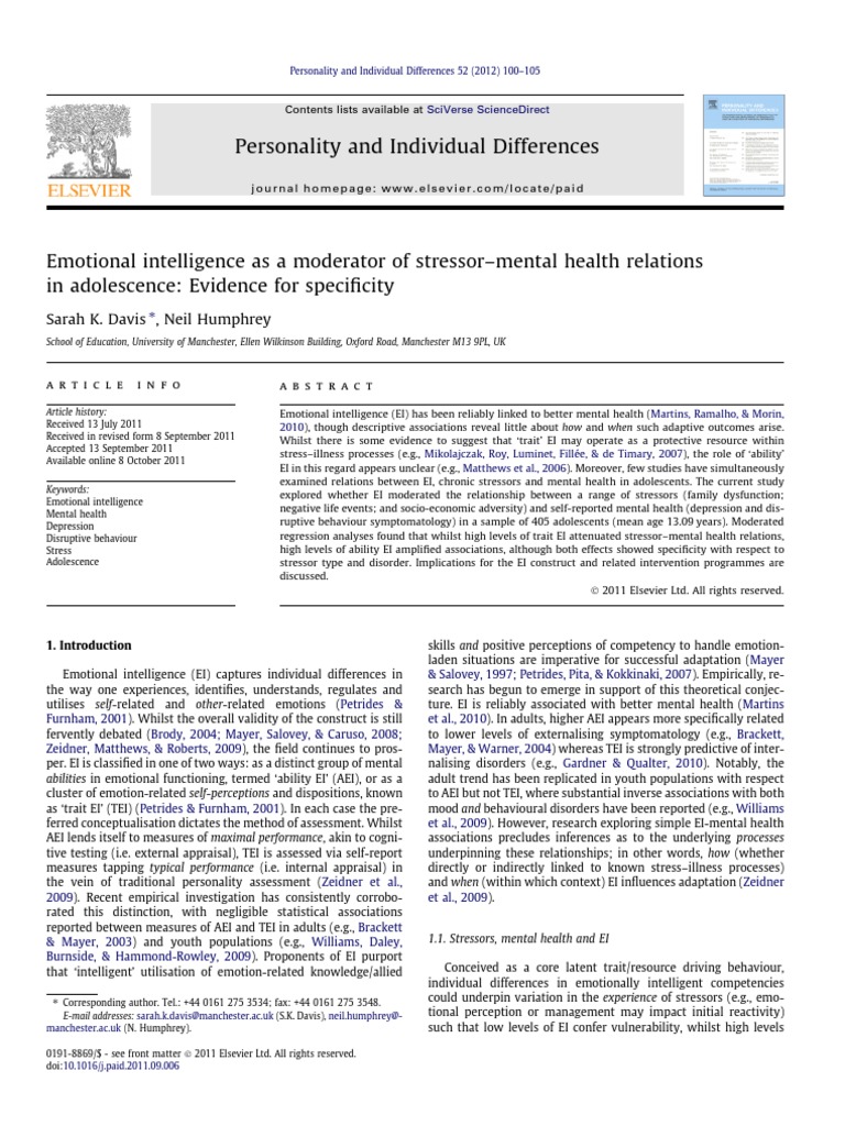 EI's Role in Adolescent Mental Health | PDF | Emotional Intelligence ...
