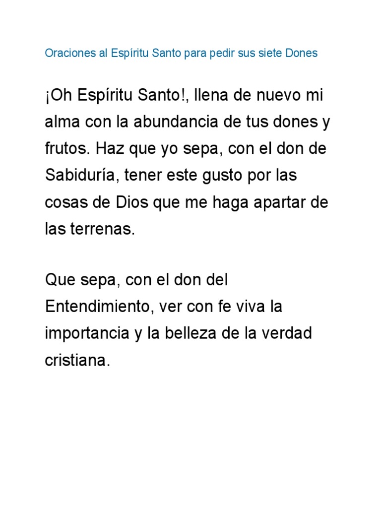 Oraciones Al Espíritu Santo para Pedir Sus Siete Dones | PDF | Religión ...