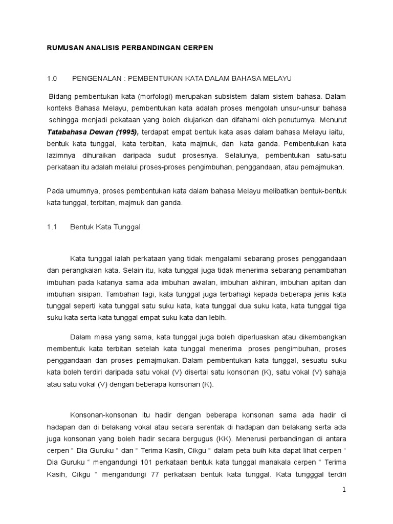 Rumusan Analisis Perbandingan Cerpen