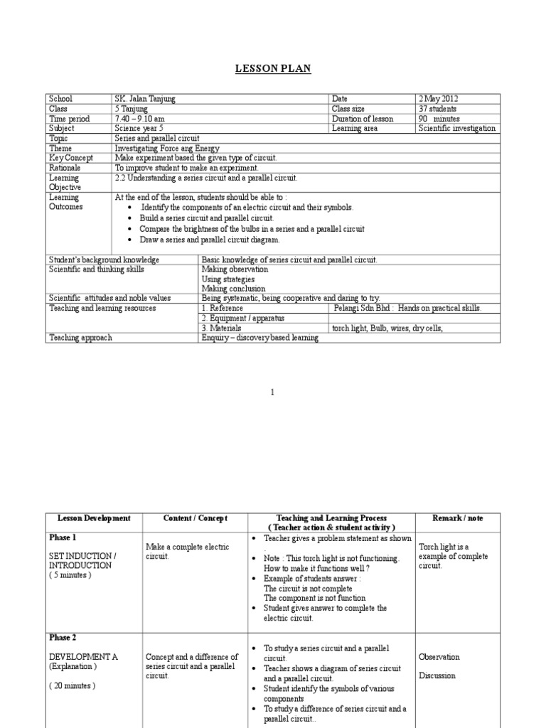 Series and Parallel Circuit Lesson Plan | PDF | Series And Parallel ...