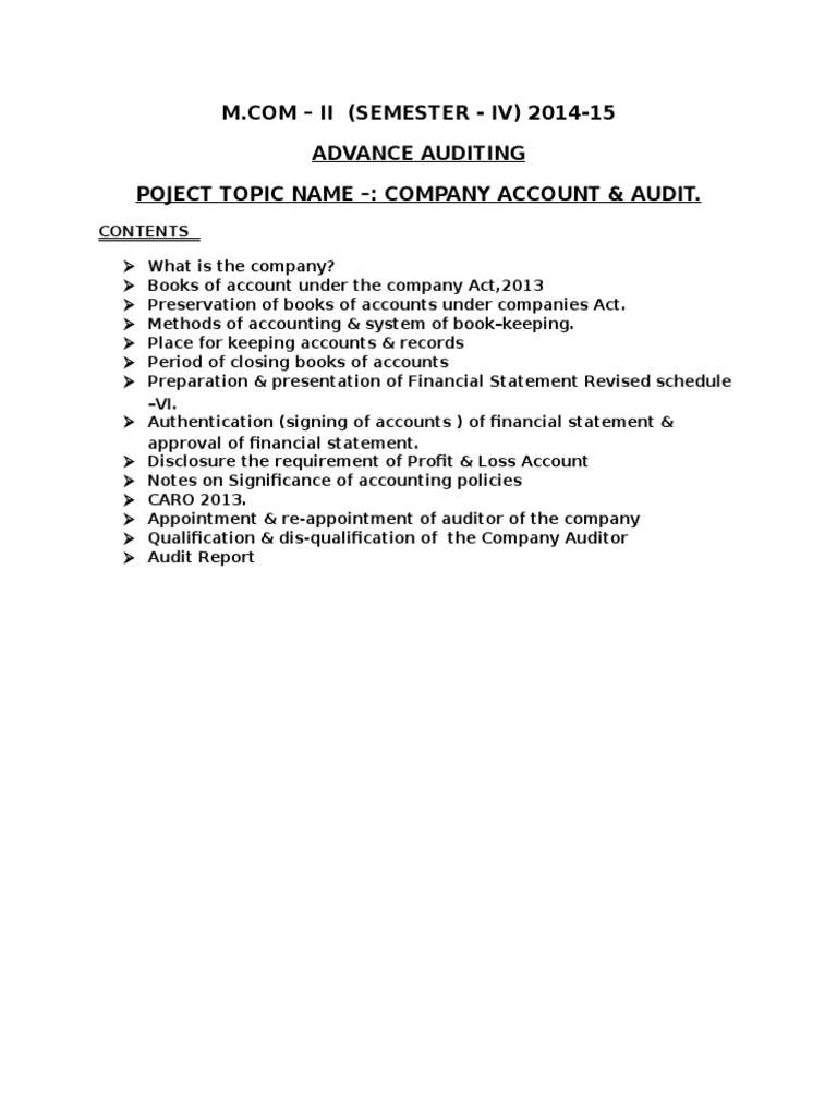 Advance Auditing (Sem. - IV) | PDF