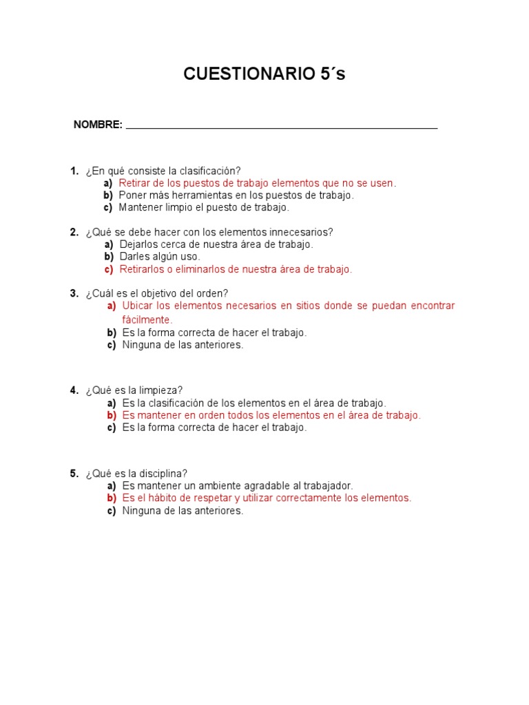 CUESTIONARIO 5s | PDF