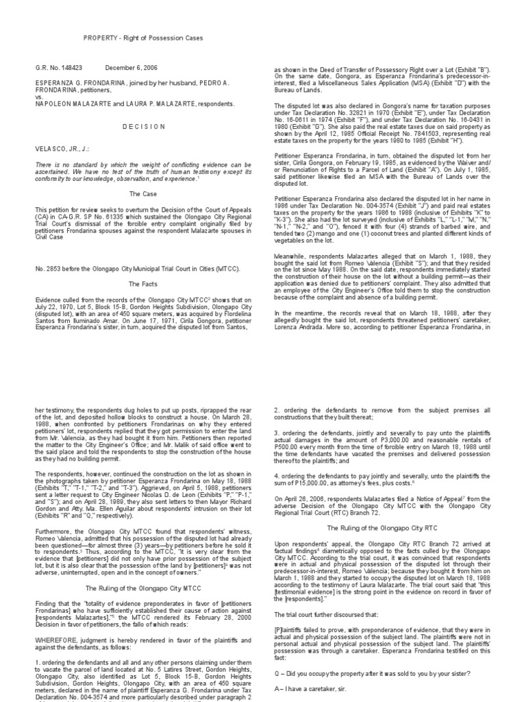 Property Right of Possession cases.pdf Testimony Lawsuit