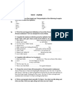 8th Grade Test on Verb Forms, Tenses and Personal Paragraph
