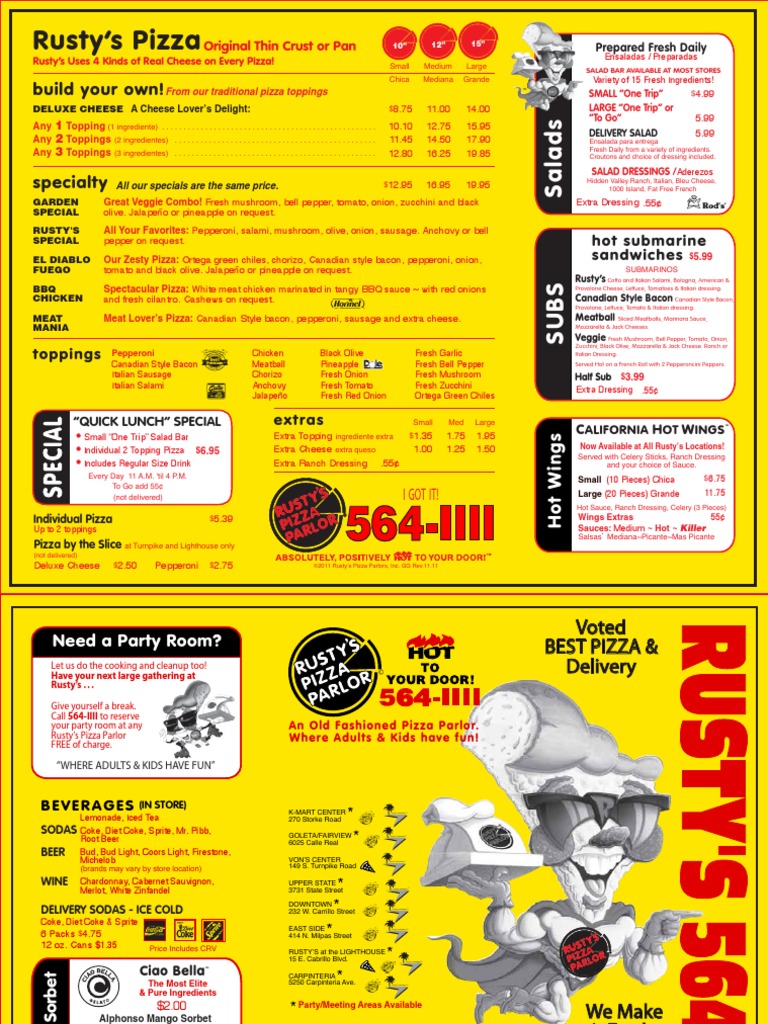 Rustys Pizza Santa Barbara Menu Salad Pizza