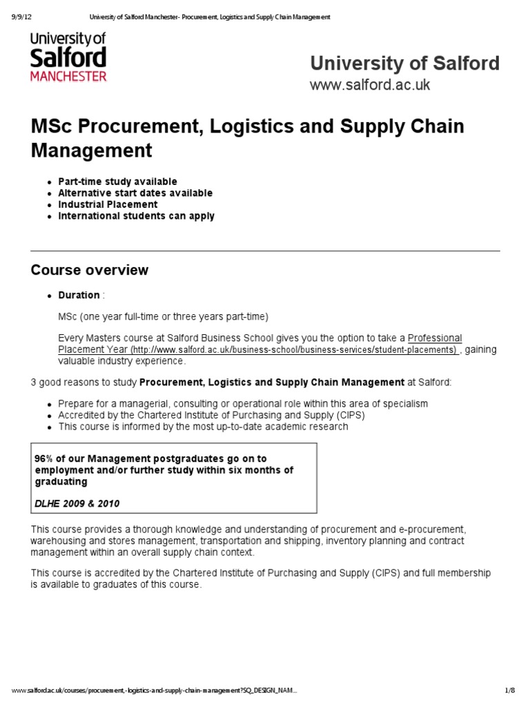 MSc in Procurement and Supply Chain Management | PDF | Supply Chain ...