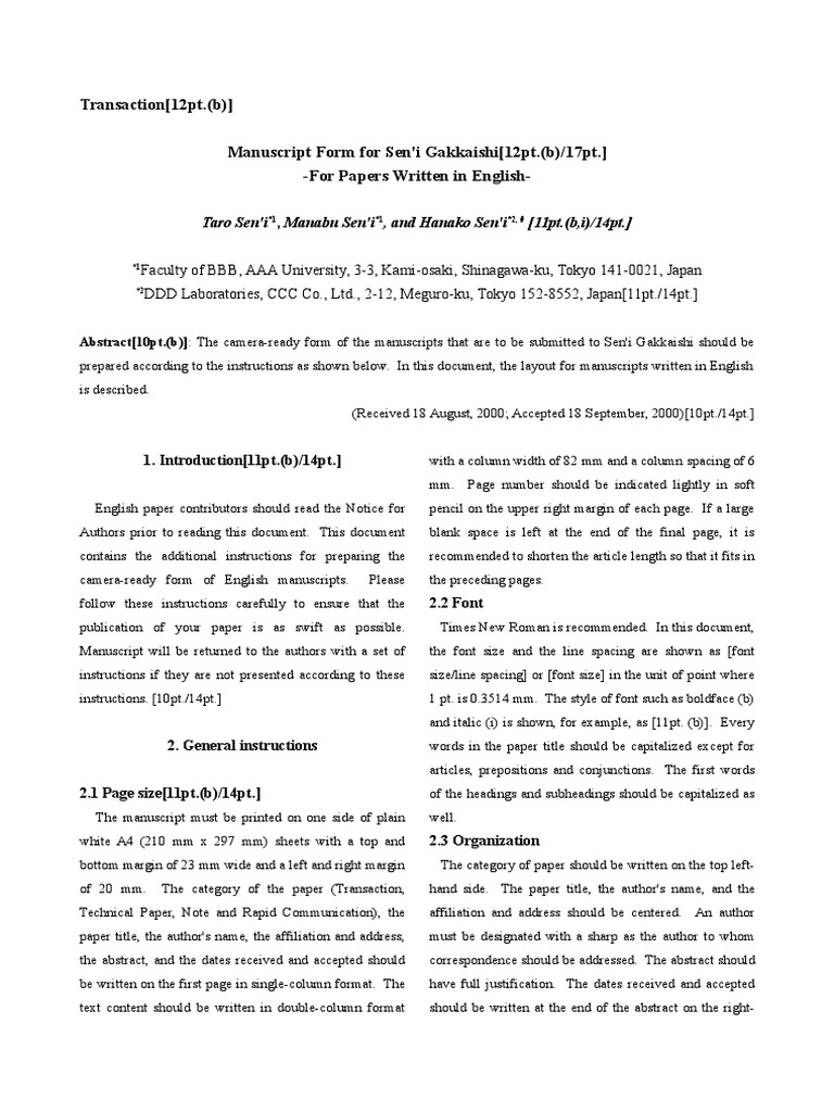Manuscript Submission Guidelines for Sen'i Gakkaishi | PDF | Bracket ...