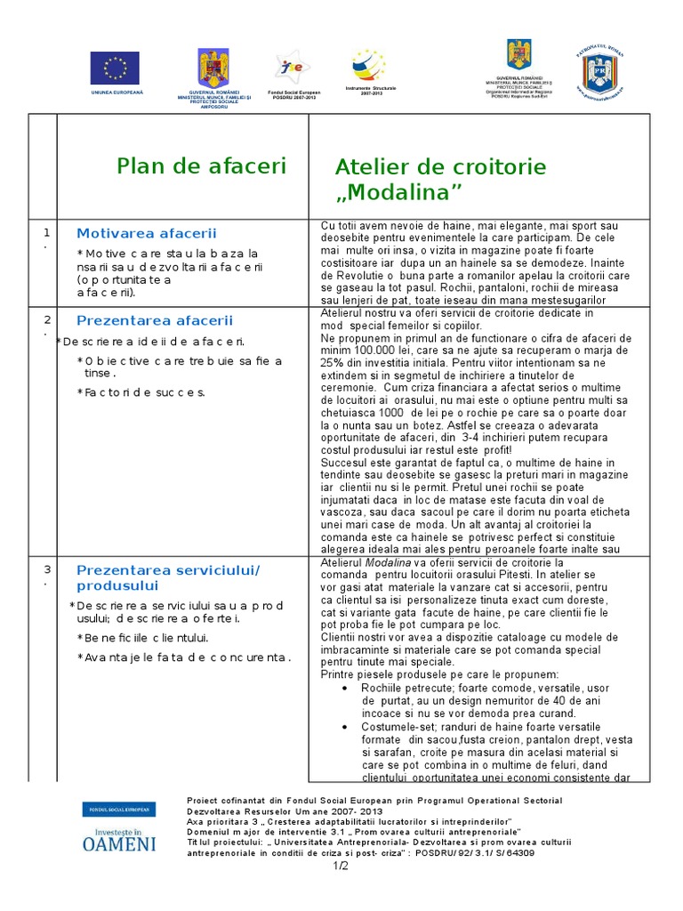 Nationwide enclosure dish Plan Afaceri Croitorie PDF | PDF