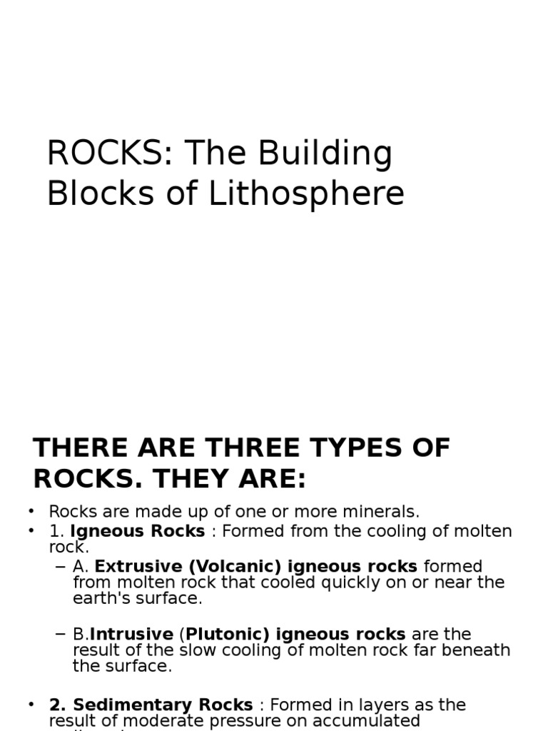 ROCKS The Building Blocks of Lithosphere PDF Rock (Geology