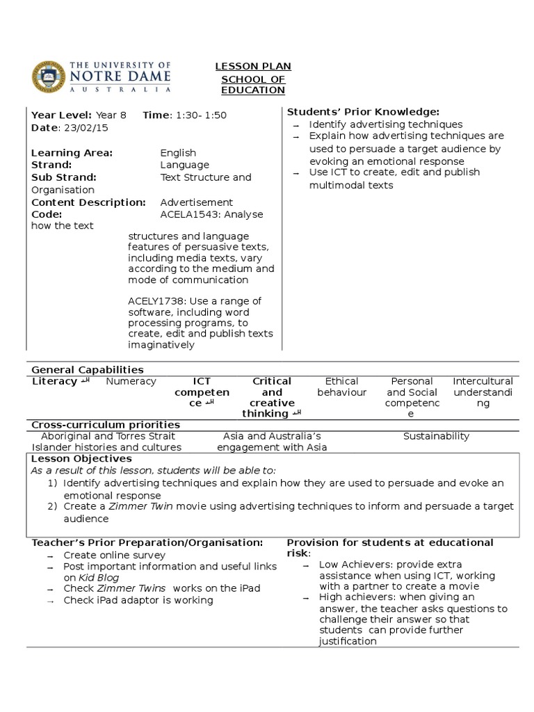 Lesson Plan | PDF | Educational Technology | Advertising