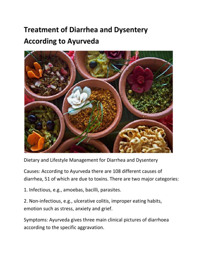 Treatment of Diarrhea and Dysentery According to Ayurveda Diarrhea