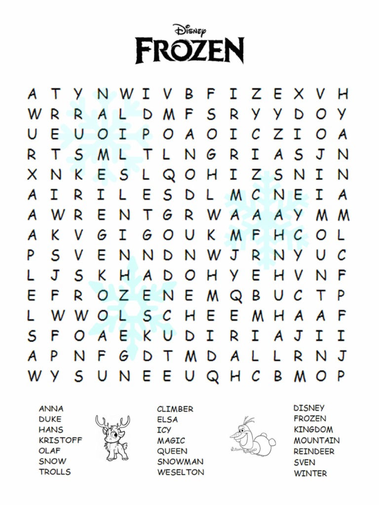 Printable Disney Word Search Puzzles Frozen Printable Wordsearch | PDF