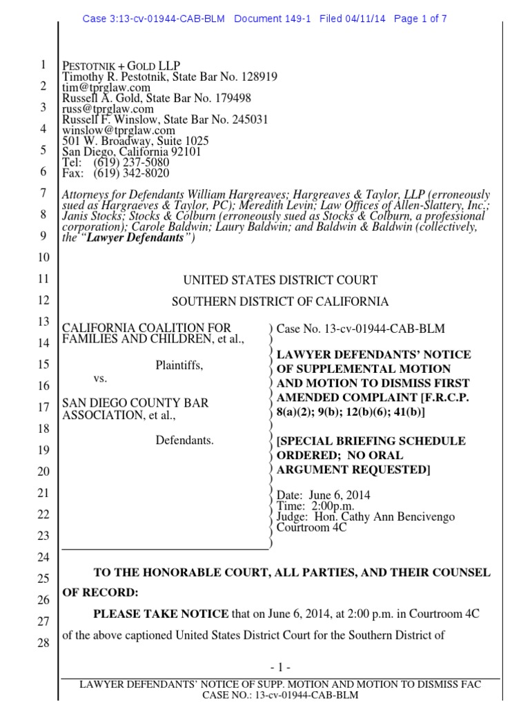 149 Lawyer Defedants Memo PDF Federal Rules Of Civil Procedure Pleading
