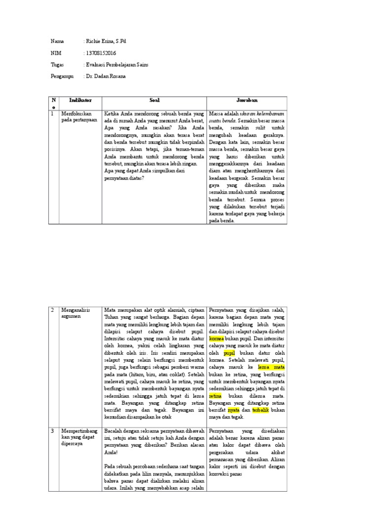 Soal Berpikir Kritis