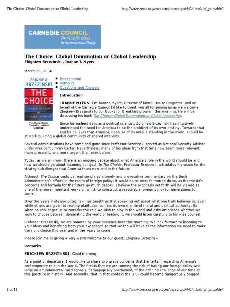 global Choice global leadership domination
