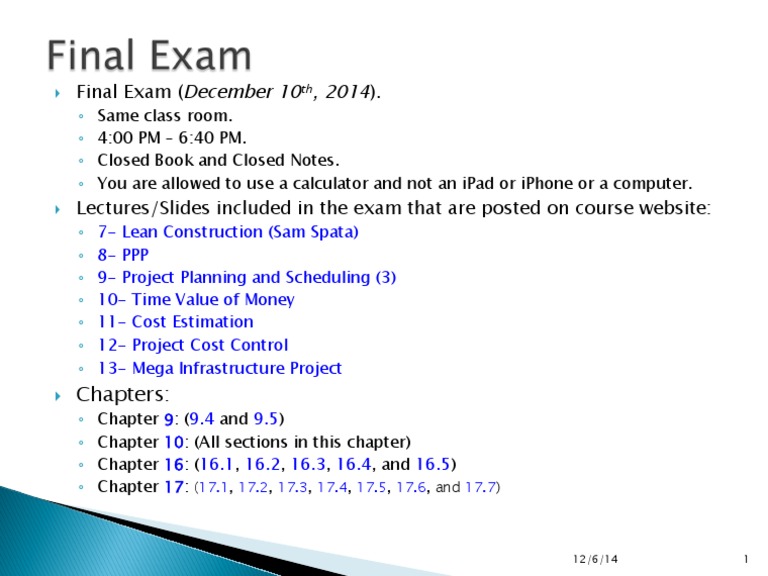 Final Exam Details for Construction Course | PDF