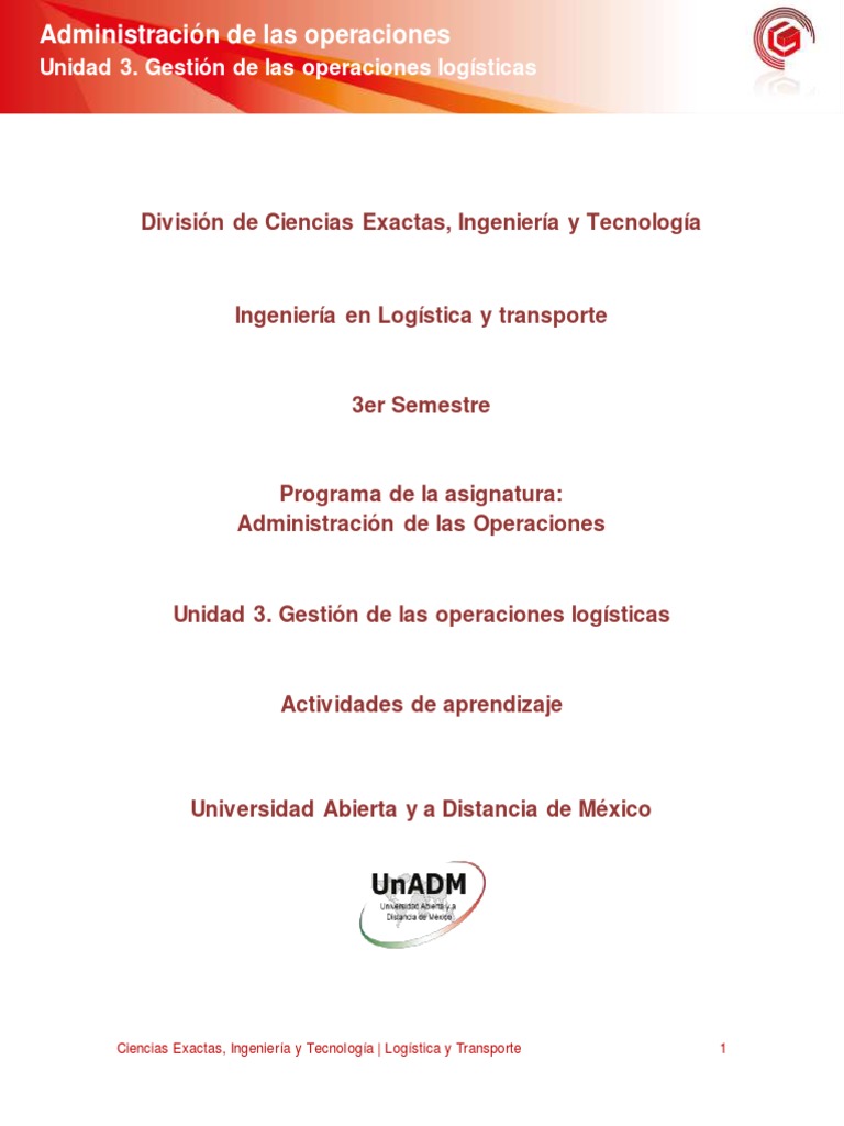 Unidad 3. Actividades de Aprendizaje | PDF | Logística | Aprendizaje