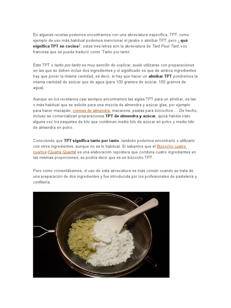 Que Significa TPT en Cocina? | PDF